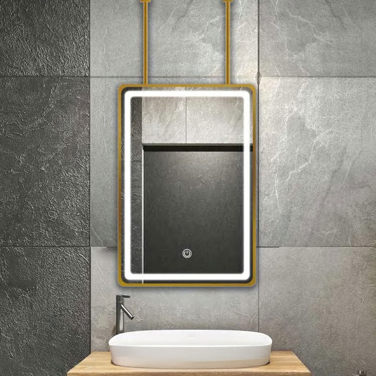 Celling-OS18-5D LED Bathroom Vanity Ceiling Mirror 40 x 40 Rounded Rectangle - Image 1