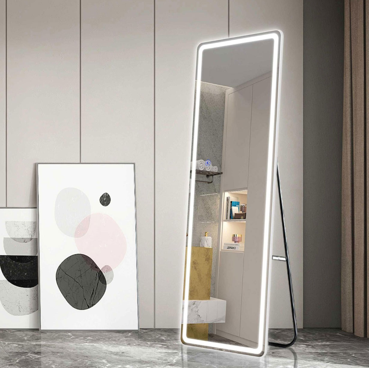 Full-Length-Cover LED Full Length Bathroom Vanity Mirror Custom Size Rounded Rectangle - Image 1